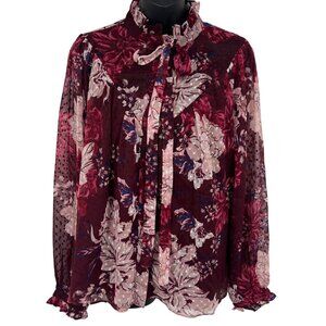 Walter Baker Large L Tina Top Wild Orchid Floral Long Sleeve Blouse Ruffle New